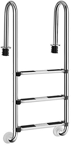 COSTWAY Edelstahl Poolleiter, Schwimmbad Leiter 3 stufig, Einstiegsleiter Silber bis 150kg belastbar, Schwimmbadleiter rutschfest, Einbauleiter 132 x 50 x 26 cm
