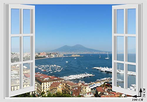 GamesMonkey® - Adesivi Murali Finestra - VESUVIO GOLFO MARE NAPOLI - 70x100 cm WALL STICKERS 3D parete muro