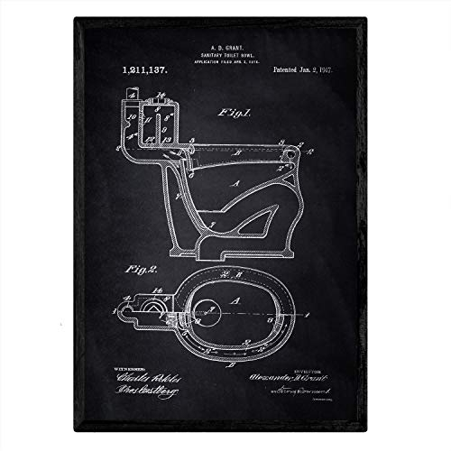 Nacnic Poster Patent von Vater. Blatt mit altem Design-Patent A3-Format mit schwarzem Hintergrund