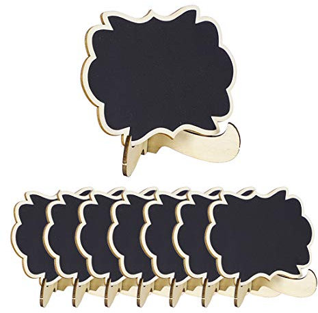 sourcing map Mini Tafel Schild mit Staffelei Stand Holz Blume Form für Hochzeit Geburtstag Party Nachrichten Brett Zeichen Tisch Nummer Preisschild 8 Stück