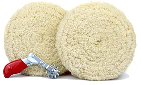 Woolous Wolle Polierpads 2tlg Polierset mit Reinigungsspornwerkzeug, 7-Zoll-Autopolitur-Set mit Klettverschluss zum Schleifen, Wachsen von Autos, Lieferwagen, Glas (180 mm, Einseitig)