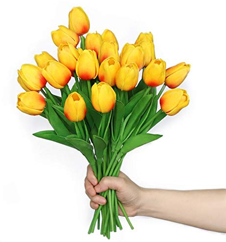 Anaoo 24 Stück künstliche Tulpen aus Latex, Blumenstrauß für die Braut, für Zuhause, Hochzeit, Party, Bürodekoration, Blumenarrangements,