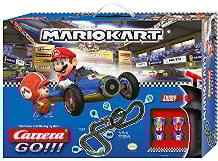 Carrera GO 20062492UK Mario Kart Mach 8 - GO Slot Racing Track With UK Plug, For Children From 6 Years And Adults,1:43 Scale, 5.3 Metres, With Mario Kart Mach 8 - Mario & Mach 8 - Luigi