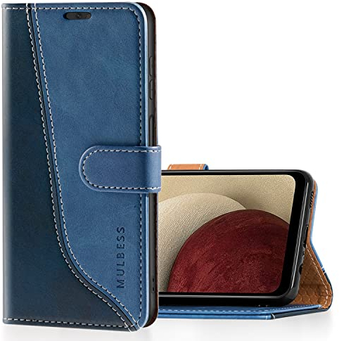 Mulbess für Samsung Galaxy A12 / M12 Hülle, Handyülle Leder mit Kartenfach, Klapphülle mit Magnetverschluss, Flip Case Etui Handytasche Schutzhülle, Stilvoll Diamant Blau