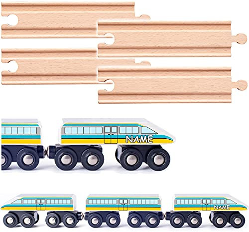 Holz Eisenbahn Modellwahl Schnellzug + Schienen - inkl. Name - Zug mit beweglichen Achsen - passend für alle Schienen-Systeme & Straßen - z.B. Brio/Hero..