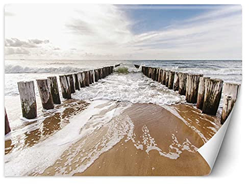 Feeby Vlies Fototapete Wasser Sand Himmel 300x210 cm Beige Wanddeko Inklusive Kleister Hotel Spa Büro Wohnzimmer Schlafzimmer Flur Wellenbrecher Strand Meer