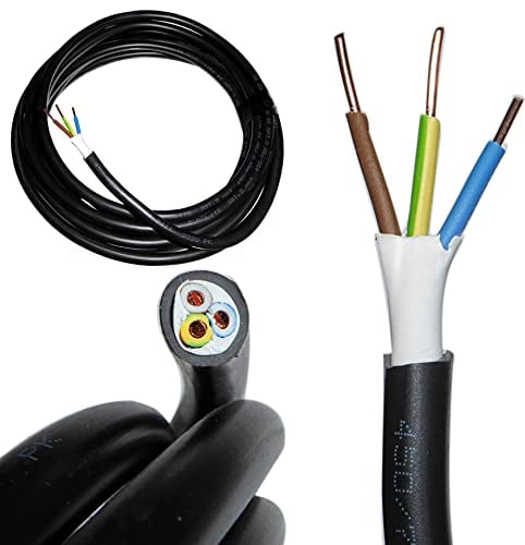 25 Metre 2.5mm2 3 Core Tuff CYKY-J Cable 450/750V Black Tough Heavy Duty - Ideal Outdoor Garden Electrical Sockets Switches - Solid Cores