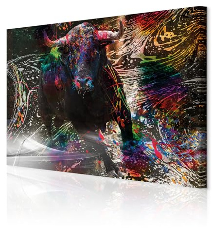 decomonkey Akustikbild Stier Abstrakt 120x80 cm 1 Teilig Leinwand Modern | Bilder, Wandbilder XXL, Schallschlucker, Schallschutz, Akustikdämmung, Wandbild, Deko, Leise, Tiere, Bunt