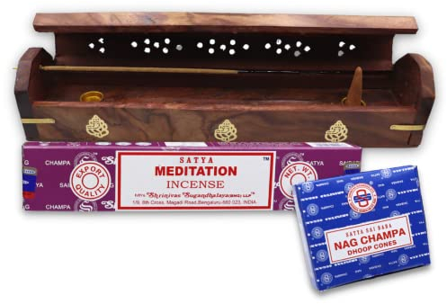 Räucherstäbchen Starter Set, Original Satya Räucherstäbchen Starter Paket, LAVISA Mischung, Satya Räucherkegel, Räucherwerk, Räucherstäbchen Halter (Räucherstäbchen Starterpaket)