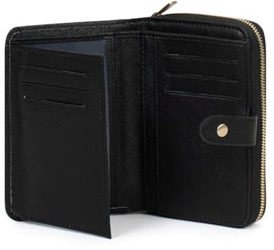 Hexagona - Portefeuille 2 Volets - Compatible Cartes de crédit, CNI et permis de Conduire - pour Femme - Collection Dahlia - Noir