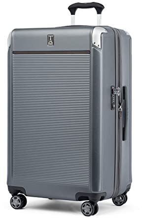 Travelpro Platinum Elite Hardside erweiterbares aufgegebenes Gepäck, Spinner mit 8 Rädern, TSA-Schloss, Hartschalen-Koffer aus Polycarbonat, Vintage-Grau, kariert, groß, 77x46x35 cm