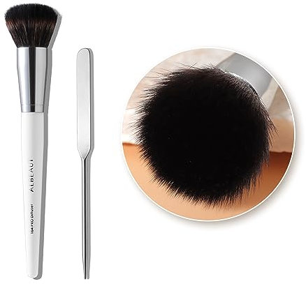 Stippling Kabuki Powder Bronzer Makeup Brush for Face Cheek, Duo Fiber Flat Top Brush