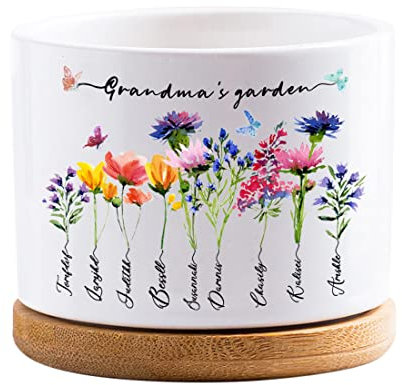 Pots de fleurs de jardin personnalisés pour grand-mères, plantes succulentes, pot de fleurs personnalisé pour mois de naissance avec noms de petits-enfants, mini décoration de bureau, cadeau pour