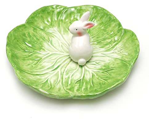 Green Cabbage Series Cartoon Ceramic Dinner Plate, Dinner Plate Food Platter with Rabbit, for Fruit Salad Snack Dessert Candy Veggie Tray, Suitable for Children, Family Table Decoration, Gift