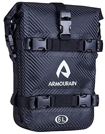 ARMOURAIN Borsa Paraurti Moto Impermeabile 6L Borse Moto Paramotore con Tracolla Moto Crash Bar Borse Laterali Impermeabili Strumenti Equitazione Accessori (PVC Imitazione Fibra di Carbonio Nero)