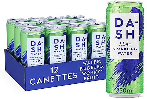 Dash Water Lime - 12 x Lime Flavoured Sparkling Spring Water - NO Sugar, NO Sweetener, NO Calories - Infused with Wonky Fruit (12 x 330ml cans)