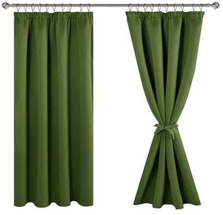 JIUZHEN Vorhang Blickdicht Gardinen mit kräuselband Verdunklungsvorhänge Gardinen Wohnzimmer Vorhänge Schlafzimmer Thermovorhang Oliv Grün, H145 x B140 cm,2er Set
