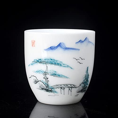 Taza de té de café de cerámica, tazas de café, taza de cerámica blanca Vintage pintada a mano, taza maestra de cerámica, taza individual, juego de té Fu, taza de té (Color : D)
