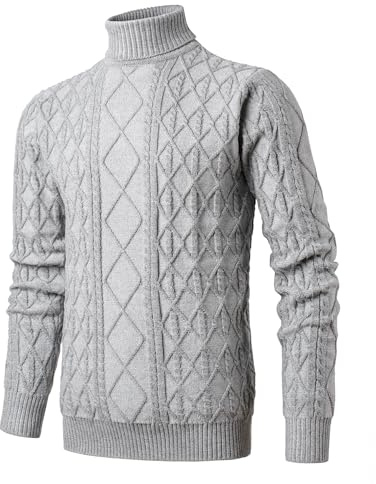 Herothorn Men's Turtneck Cable Knit Pullover Sweaters Long Sleeve Basic Tops Slim Fit Knitted Solid Color Twisted Warm Sweaters