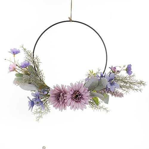 Türkranz Kranz Deko, Künstlich Blumen Metallring Deko-Kranz Türkranz Metallkranz Künstliche Türkranz Deko, Kunstblumen Kranz Dekorative Weißer rosafarbener Metallkranz für Tür, Wand, Hochzeit (Rosa)