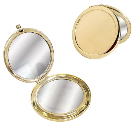 LuckyOpt Miroir compact, miroir de poche double face en métal avec miroir grossissant 1x/2x, miroir de poche rond non déformé pour femme pour voyage, sac à main (doré)