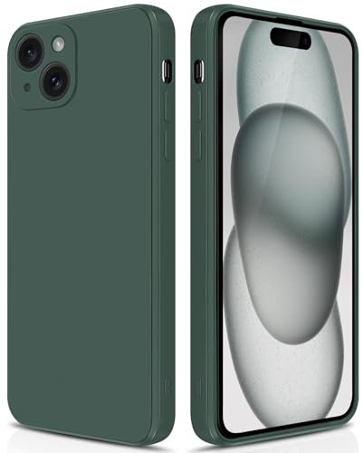 GiiYoon Coque pour iPhone 15 Plus Case en Silicone, Etui de Protection Antichoc Etui Housse Silicone Ultra-Mince avec Couche Intérieure en Fibre et Protection pour Caméra, Vert