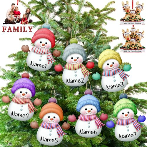 Adornos de Navidad Personalizados,7pcs Personalizado muñeco de Nieve Adornos con Nombre Familia Ornamento Navidad árbol Colgante decoración Regalo - 3.15(8cm)