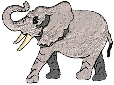 Elefant Grau Aufnäher zum aufbügeln oder aufnähen Bügelbild Aufbügler für Kleidung gestickter Bügelpatch Applikation Patch Größe 9,0 x 6,5 cm