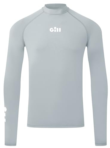 Gill Mens ZenZero Rash Guard Vest Top - Long Sleeve with 50+ UPF Sun Protection for Watersport (Light Grey, M)