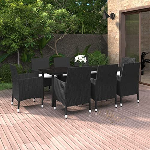 MNISDFL Gartenlounge Biertischgarnitur Terrassenmöbel 9-TLG. Garten-Essgruppe mit Kissen Poly Rattan und Glas