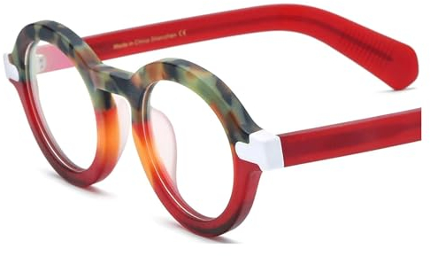 EYPKPL Acetat-Brillenfassungen, Bunte runde Brillenfassungen, ergonomisches Design, Brillenfassungen, lässige Mode, Brillen für den täglichen Gebrauch
