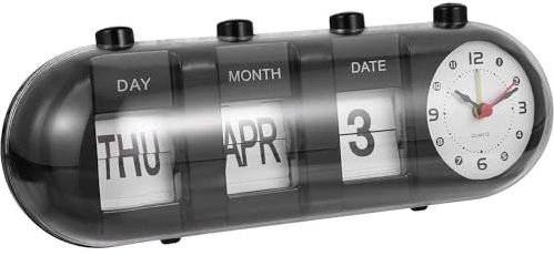 CYTGOUPER Kalender-Wecker mit großen Zahlen, Innovative Form, dekorative Sprung-Desktop-Uhr, Flip-Uhr für Senioren, Zuhause, Schlafzimmer (Seite manuell umblättern) (Schwarz)