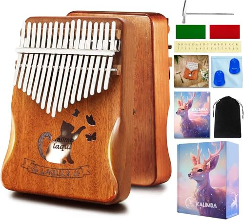 Kalimba 17 Schlüssel Daumenklavier - Katze Tragbares Mbira Sanza Finger Piano Professionelles Musikinstrument Marimbaphone mit Lernanleitung, Stimmhammer für Kinder Erwachsene Anfänger