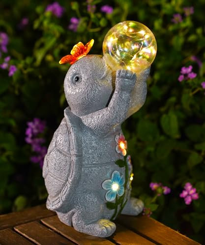 Goodeco Gartenschildkröten-Statuen mit Solarlicht, Kunstharz, wasserdichte Figuren, Schildkröten-Geschenke für den Außenbereich, Hof, Terrasse, Mutter, Geburtstagsgeschenk