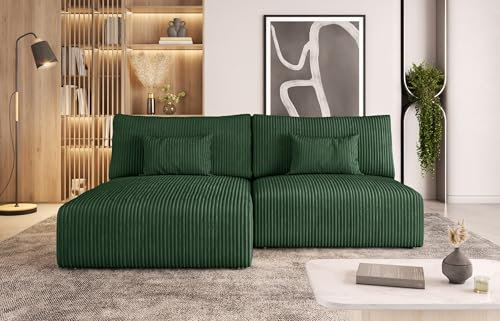 Moderno Ecksofa mit Schlaffunktion MODULO - Sofa mit 3 Sitzen und Robusten Überzug - Schlafcouch L-Form - Modern Couch - 210x152x80 cm - Flaschengrün