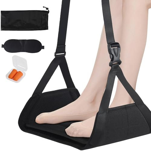 COKACA Neueste Verbesserte Tragbare Reise Gadgets Flugzeug Gadgets,Fußstütze Flugzeug Fußstütze mit Unabhängiger Bambus-Stützplatte,Nylonband Verstellbarer Länge,Für Büro,Freizeit,Travel Essentials