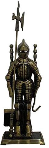 SmPinnaA Dark Knight Fireplace Tool Set, Heavy Duty Cast Iron Companion Set, Brush Poker Shovel Tongs Holder Kit Sets, for Log Wood/Briquettes,Gold