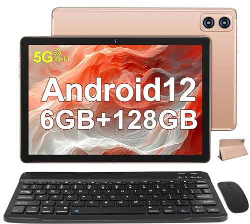 SEBBE WOZIFAN Tablette 10 Pouces Tablette,2.0 GHz Octa-Core 6GB RAM + 128GB ROM (TF 1TB),GMS Certified,5GWiFi/Bluetooth 5.0/13MP+5MP/8000mAh/1280 * 800, Tablette Tactile Clavier et Souris-Or