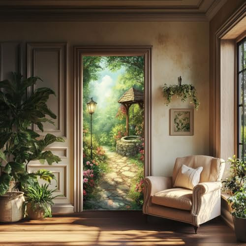 arricraft 2 pegatinas autoadhesivas para puerta, 80 cm x 200 cm, para jardín, farola de calle, planta, puerta, pared, pared, puerta de PVC, papel pintado extraíble, decoración para dormitorio, sala de