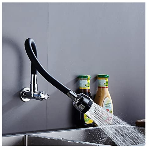 FBPQRCONS Küche Wand Typ Universal drehbar Kupfer Gemüse Becken Einzigen Kaltwasser Wasserhahn Balkon Waschen Wasser mopp Pool Wasserhahn(Black B)
