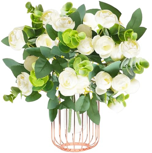 astylishome Faux Flowers White Roses Artificial Flowers Fake Silk Rose Flowers Realistic Stem Flower Bouquet for Wedding Party Office Home Decor 1720