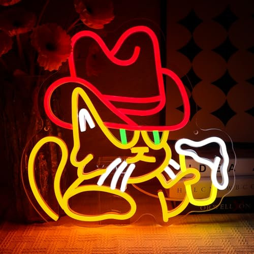 OYCGZV Bier Katze Neon Schild Cowboy Katze Led Neon Schild Wand Tier Neon Sign Trinken Katze Led Schild für Resturant Wohnzimmer Schlafzimmer Küche Bier Bar Party Home Store Geschenke
