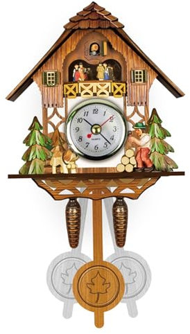 Veesper Horloges de Coucou pour Mur, Horloge d'oiseau Qui Chante à l'heure avec Pendule 9.1x5.1x2.2 '' Contrôle Volume réglable Horloge de Coucou pour Salon, étude et Salle d'enfants