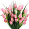 HNVNER 6 Bunches Artificial Flowers Tulips, Pink Faux Silk Flowers for Decoration, Fake Tulip Flowers 30pcs Flower Head for Wedding Arrangements Home Garden Party Hotel