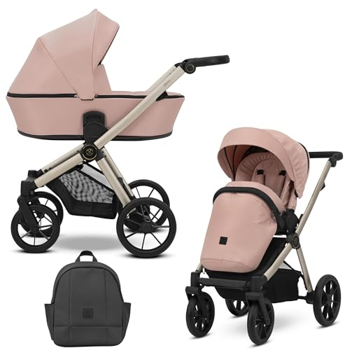 Kunert BRAV 2 in 1 Kinderwagen Babywanne Sportsitz wendbar Aluminiumrahmen leicht Komfort Design Regenschutz Moskitonetz Flaschenhalter Rucksack Korb (Rosa)