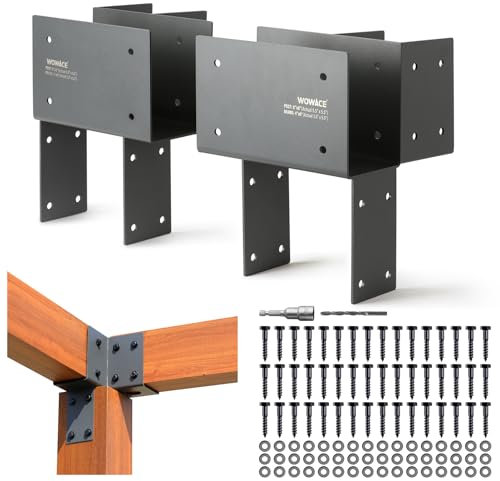 WOWACE 4 Pack 4x6 (Actual 3.5x5.5) Heavy Duty Stainless Steel Pergola Brackets - Corner Post to Beam Connector for Gazebos, Patio Decks, Porches - Wood Post Cap Tie Bracket (Dark Gray)