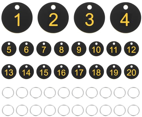 PATIKIL 20PCS Etichette Numerate 1-20, Targhette Numerate Per Tavolo Portachiavi In Plastica Con Anelli Per Chiavi Per Organizzatore Vendite Sul Campo Appendiabiti