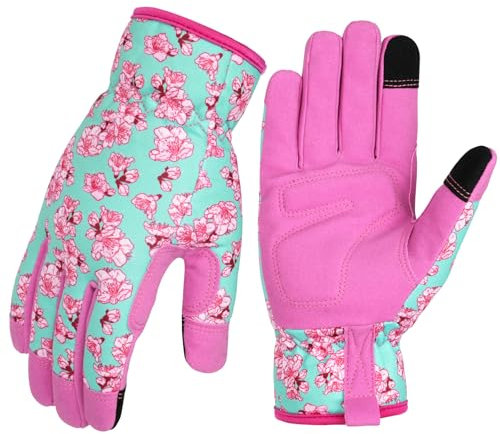 Ainiv Gartenhandschuhe für Frauen/Damen, 2 Paar Gartenhandschuhe mit rutschfestem Griff, bequem, atmungsaktiv, Dornenschutz, für Terrasse, Bauernhof (Rosa, L)