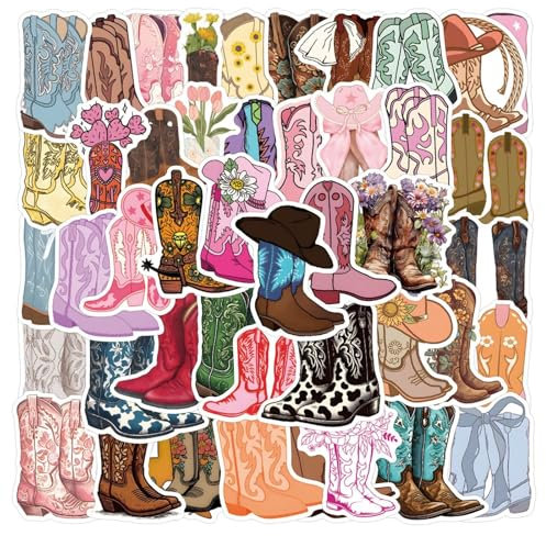 Affoto Cowboy-Stiefel Aufkleber für Laptop(50PCS),Geschenk für Kinder Jugendliche Erwachsene,Cowboy Boots Wasserdicht Vinyl Stickers für Auto,Motorräder Fahrrad Gepäck Scrapbook,Skateboard Gitarre