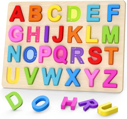 ABC Buchstaben Puzzle, Holzpuzzle Spielzeug 26 Bunt Alphabet Lernen Groß Buchstabenspiel Montessori Puzzle Early Learning Pädagogisches Spielzeug für Kleinkinder und Vorschulkinder